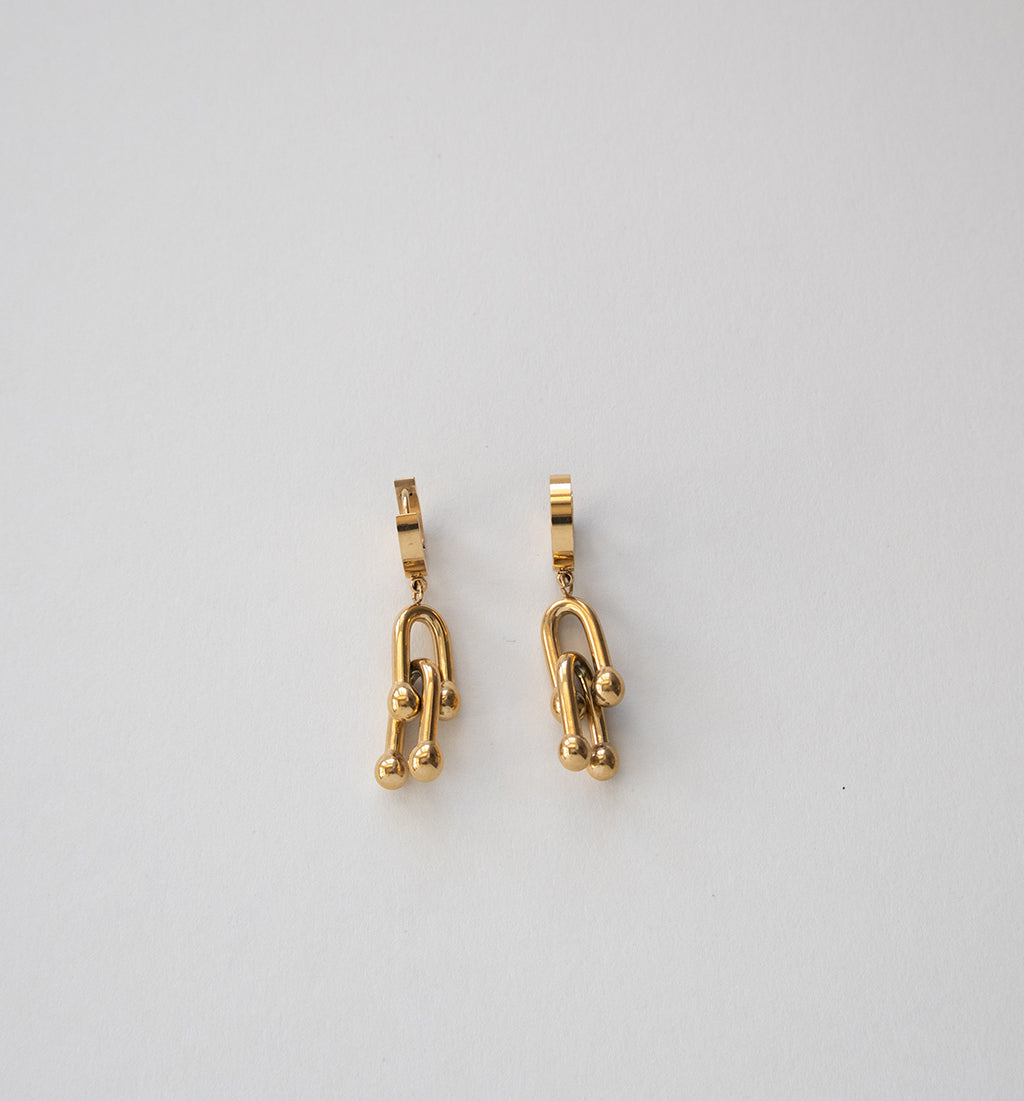 Stainless Steel Safety Pin Drop Earrings with Beaded Details