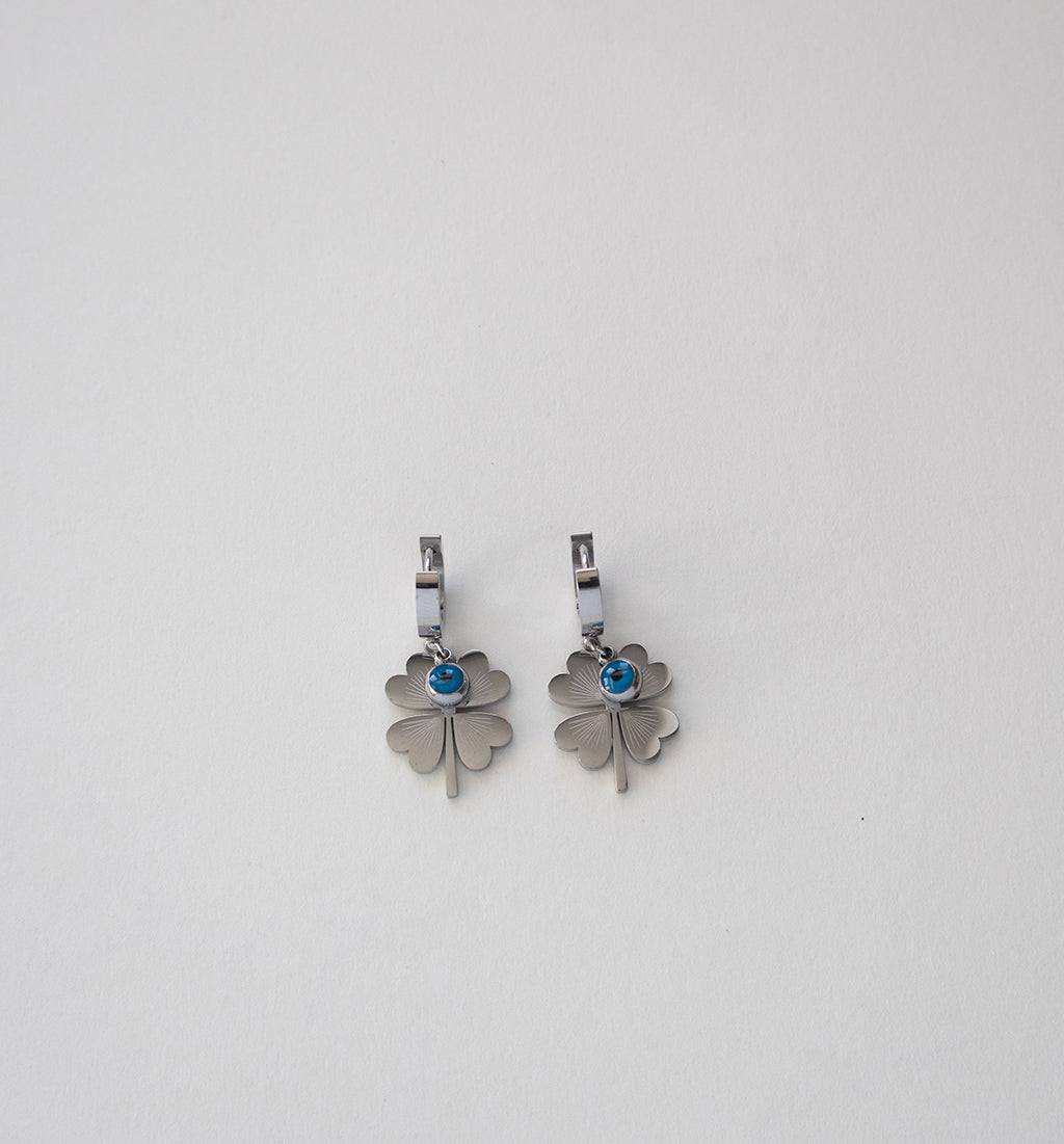 Blue Evil Eye Four-Leaf Clover Earrings