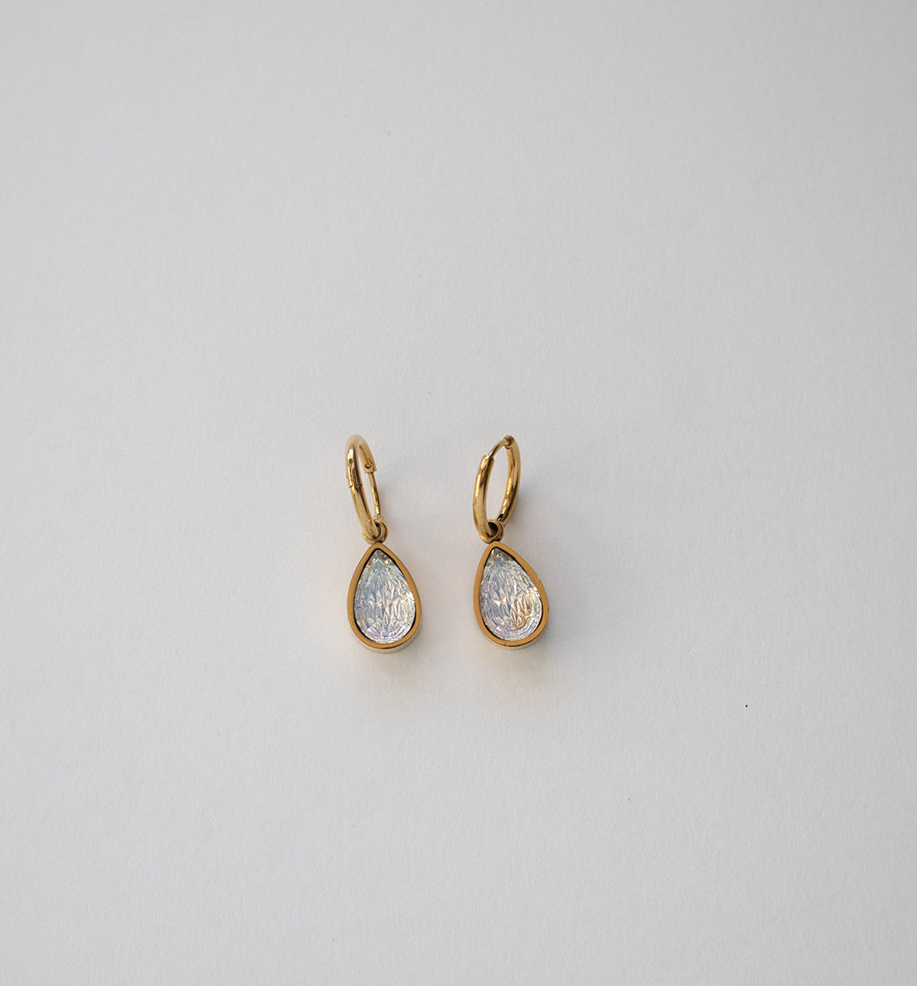 Stainless Steel Teardrop Earrings with Crystal Stones