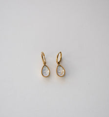 Stainless Steel Teardrop Earrings with Crystal Stones
