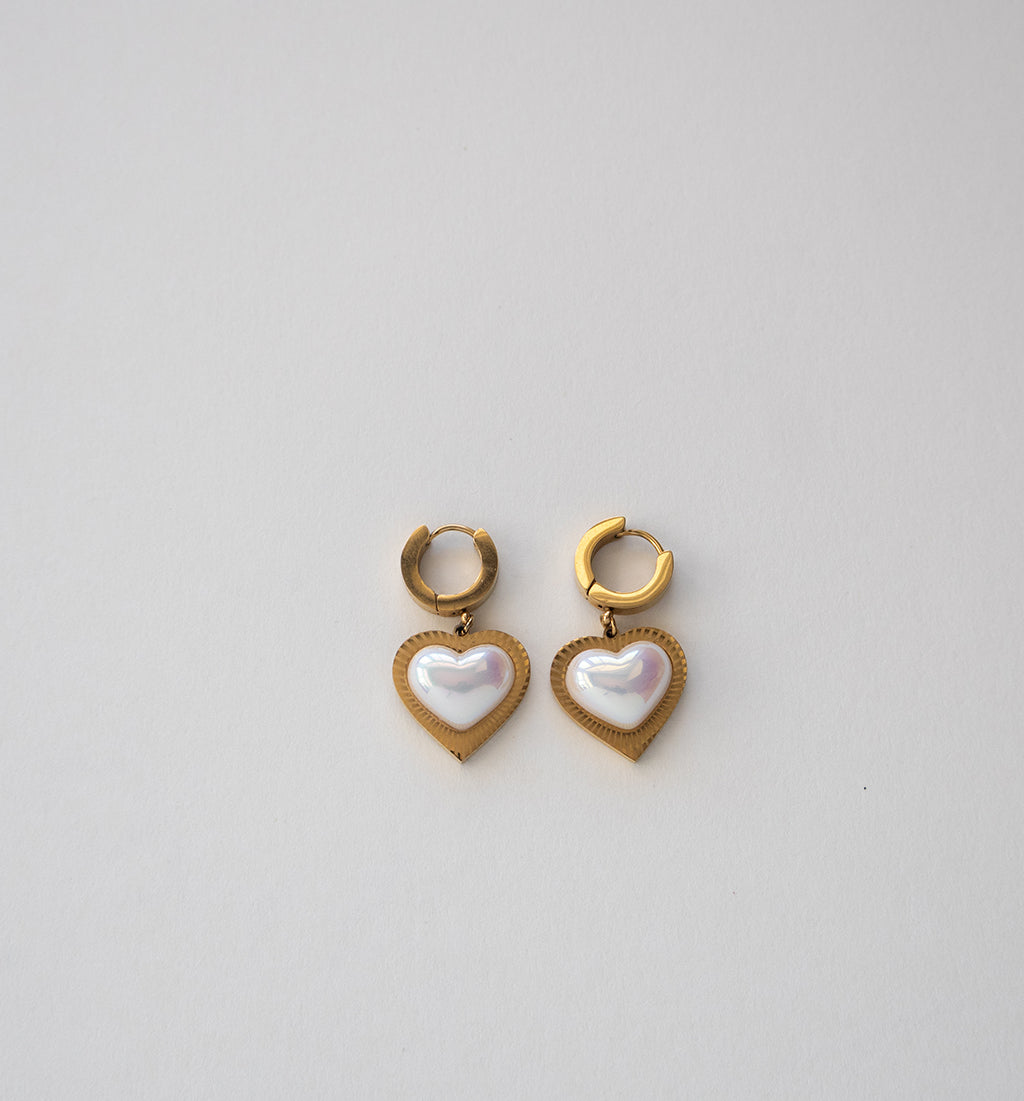 White Pearl Heart Earrings