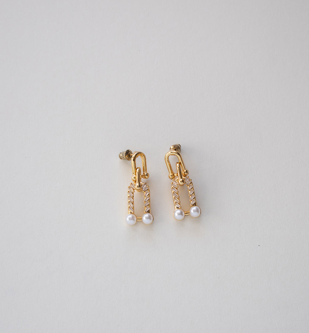 Stainless Steel Gold Chain Earrings with Pearls