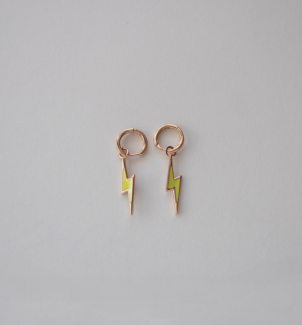 Stainless Steel Lightning Bolt Hoop Earrings with Yellow Enamel