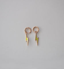 Stainless Steel Lightning Bolt Hoop Earrings with Yellow Enamel