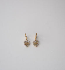 Gold Heart Drop Earrings with Crystal Borders and Monogram