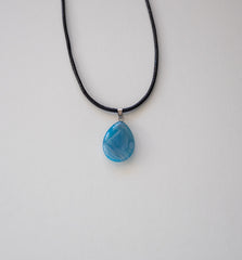 Natural Blue Stone Teardrop Pendant Necklace with Black Cord