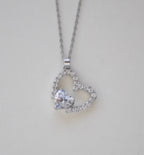 Silver Open Sparkling Crystal Heart Necklace