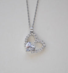 Stainless Steel Silver Plated Crystal Heart Pendant Necklace