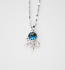 Astronaut Pendant Necklace with Blue Gemstone