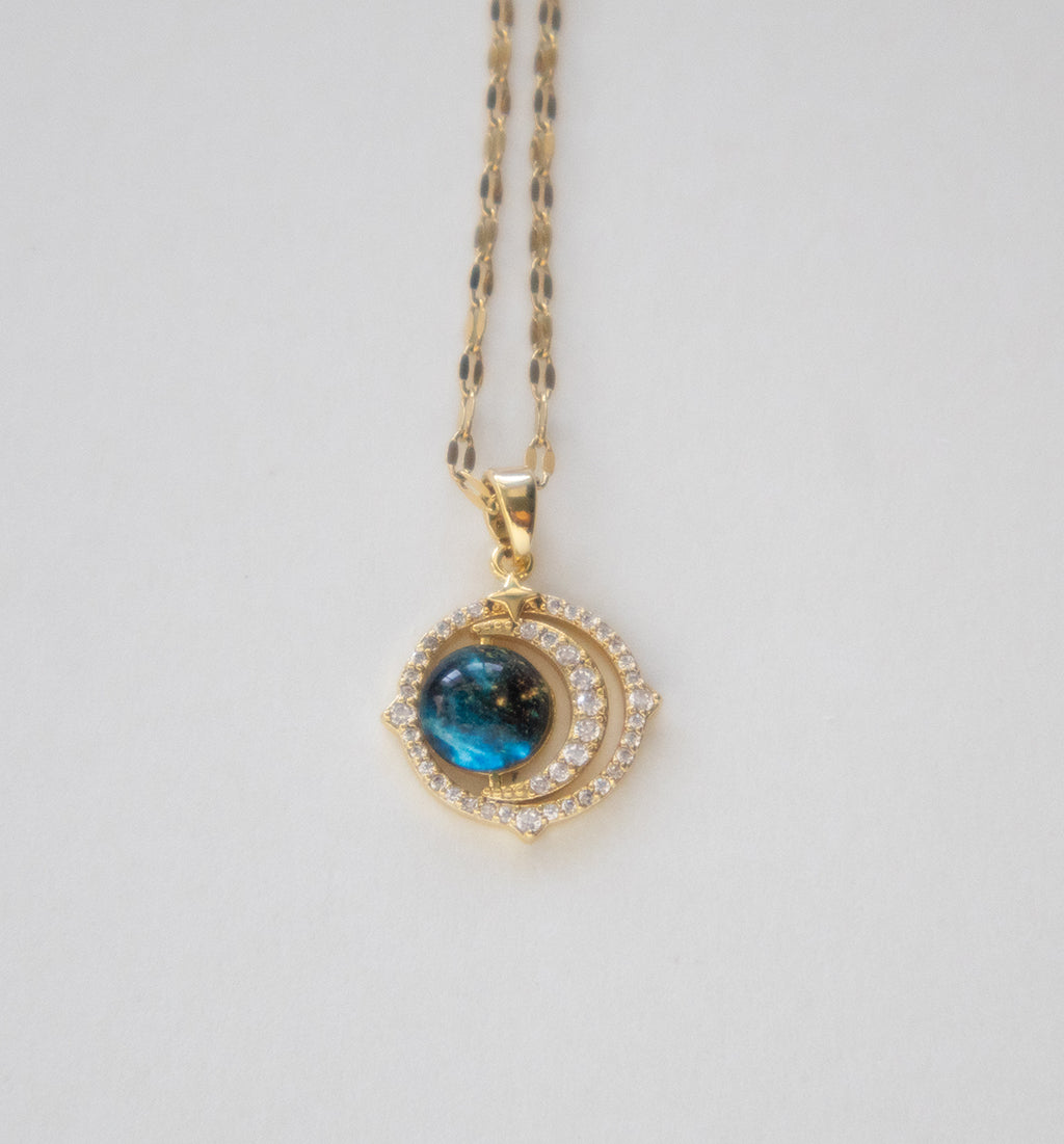 Luminous Blue Orbit Pendant Necklace
