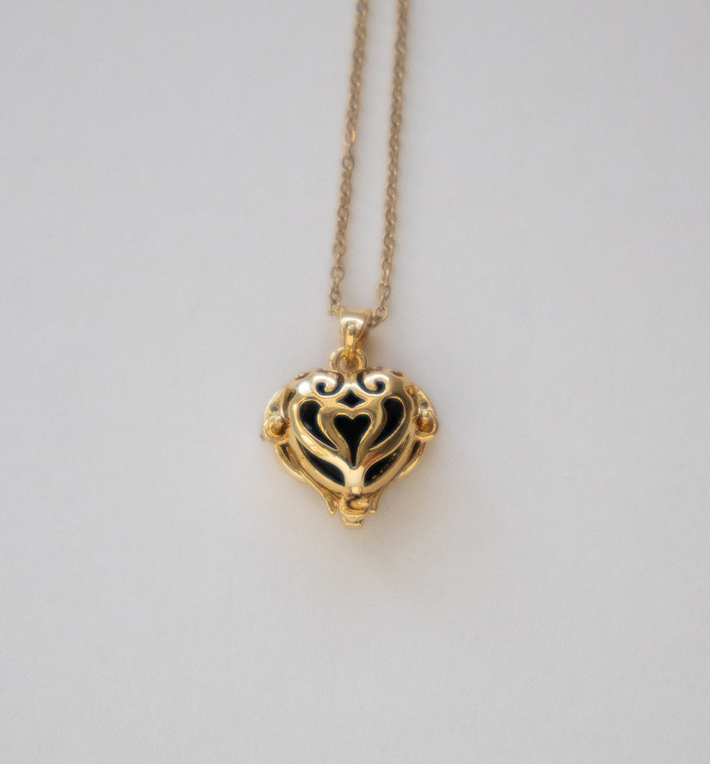 Stainless Steel Gold Plated Ornate Heart Locket Necklace