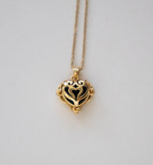 Stainless Steel Gold Plated Ornate Heart Locket Necklace