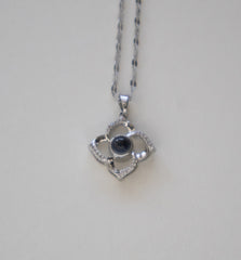 Stainless Steel Silver Plated Four Leaf Clover Pendant Necklace with Black Stone