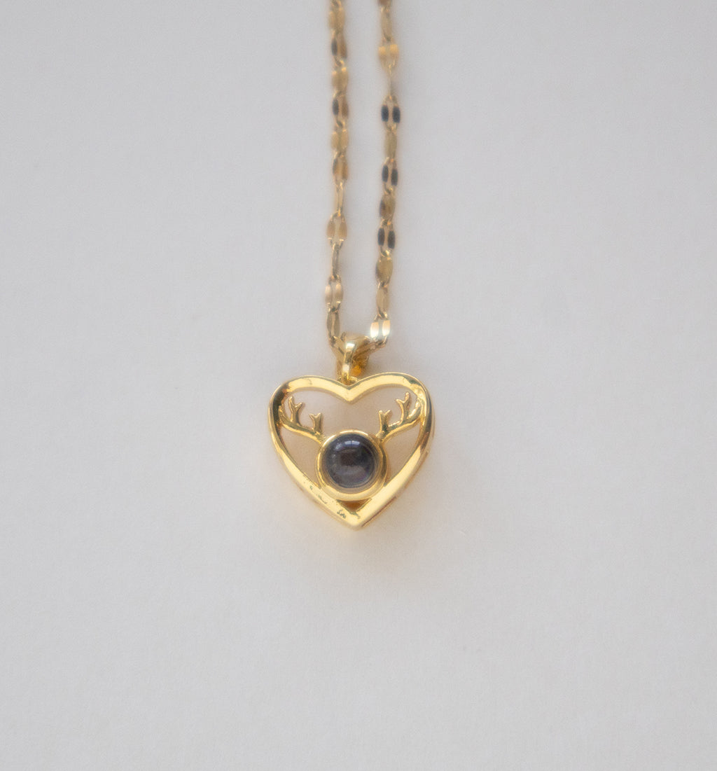 Stainless Steel Heart Pendant Necklace with Antler Design