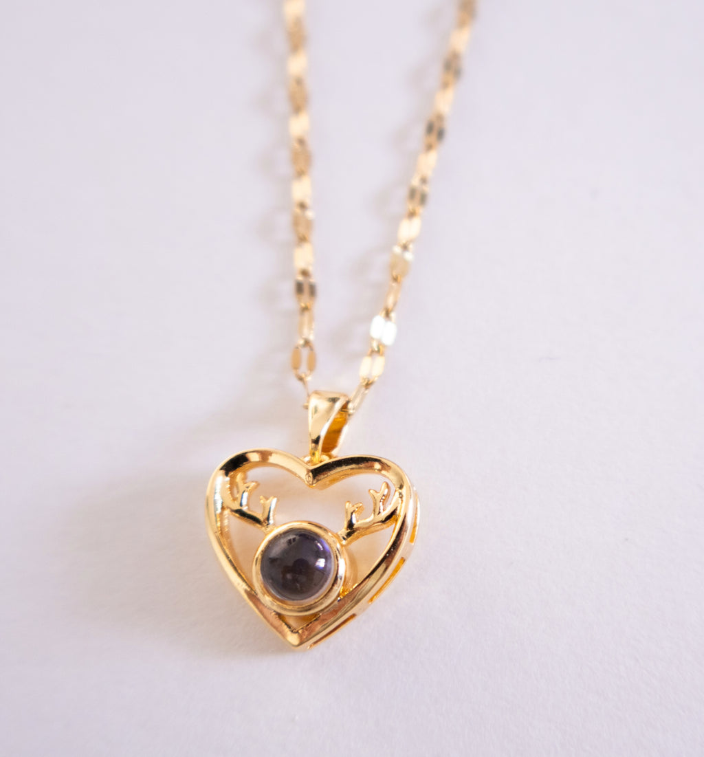 Antler Design Heart Pendant Necklace