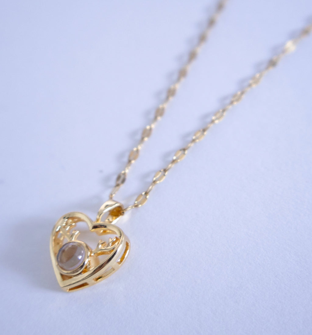 Antler Design Heart Pendant Necklace