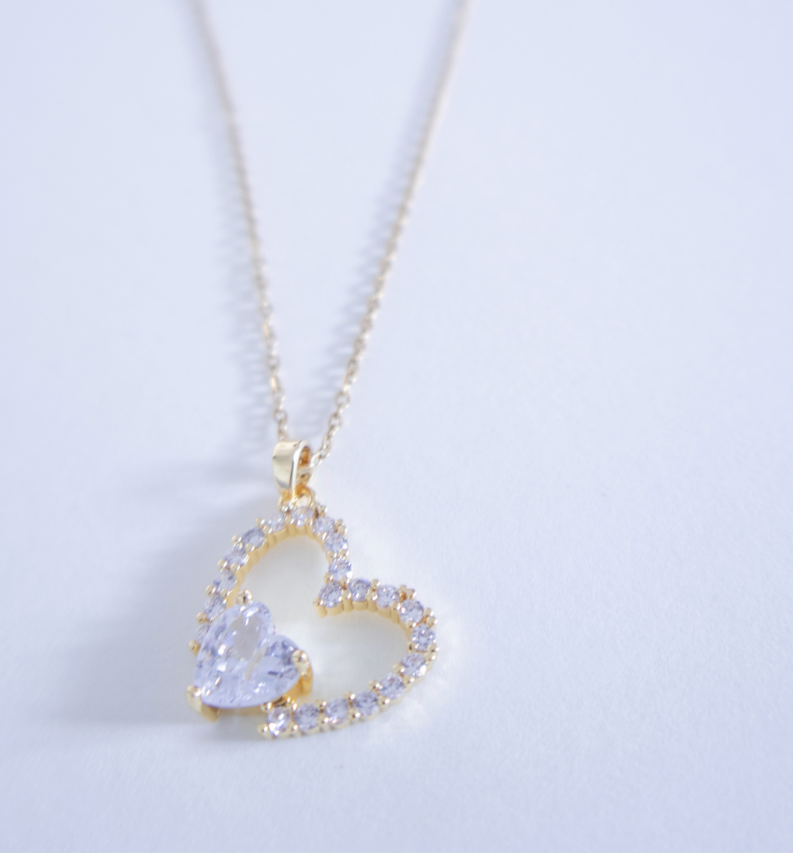 Gold Open Sparkling Crystal Heart Necklace