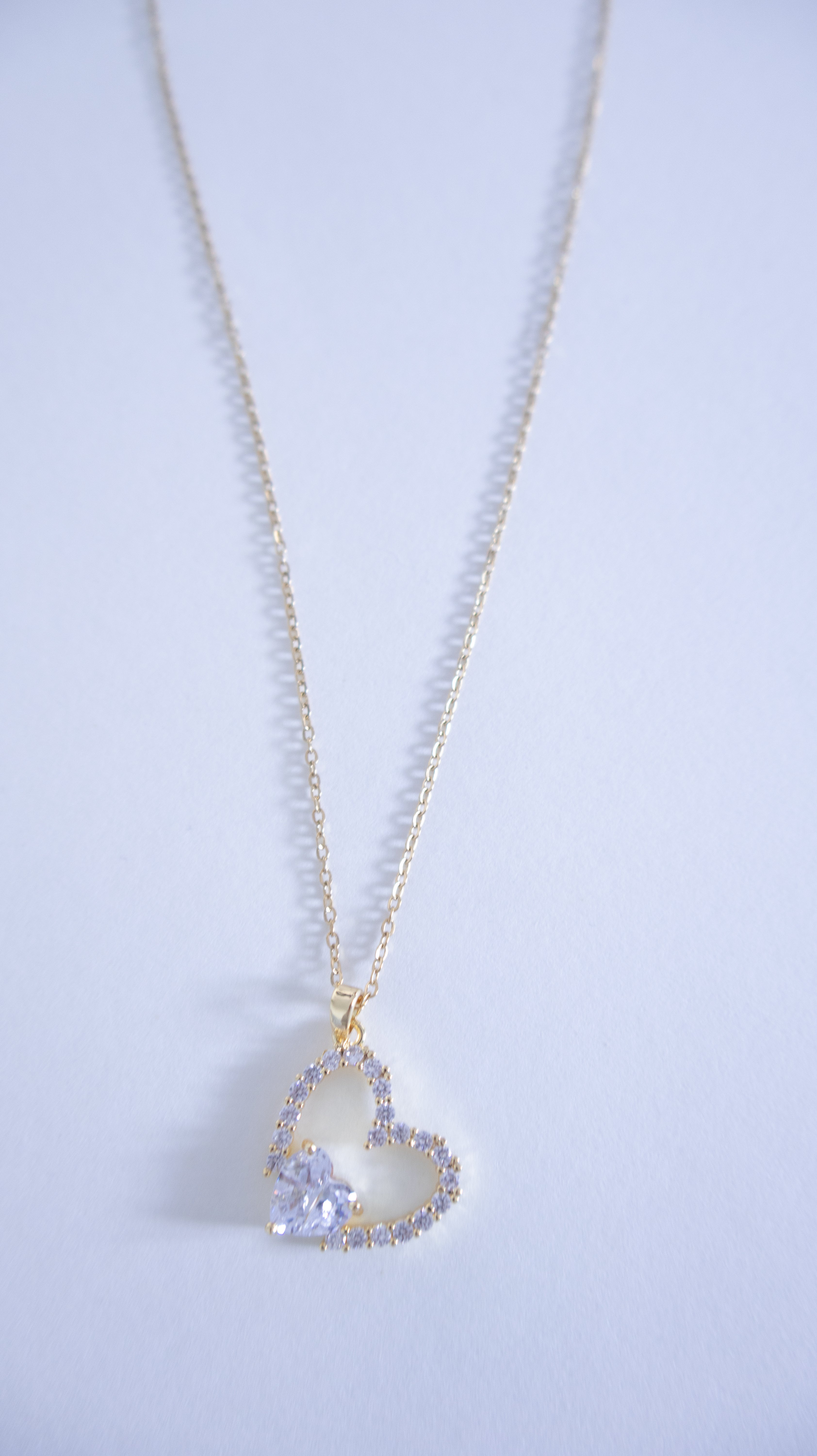 Gold Open Sparkling Crystal Heart Necklace
