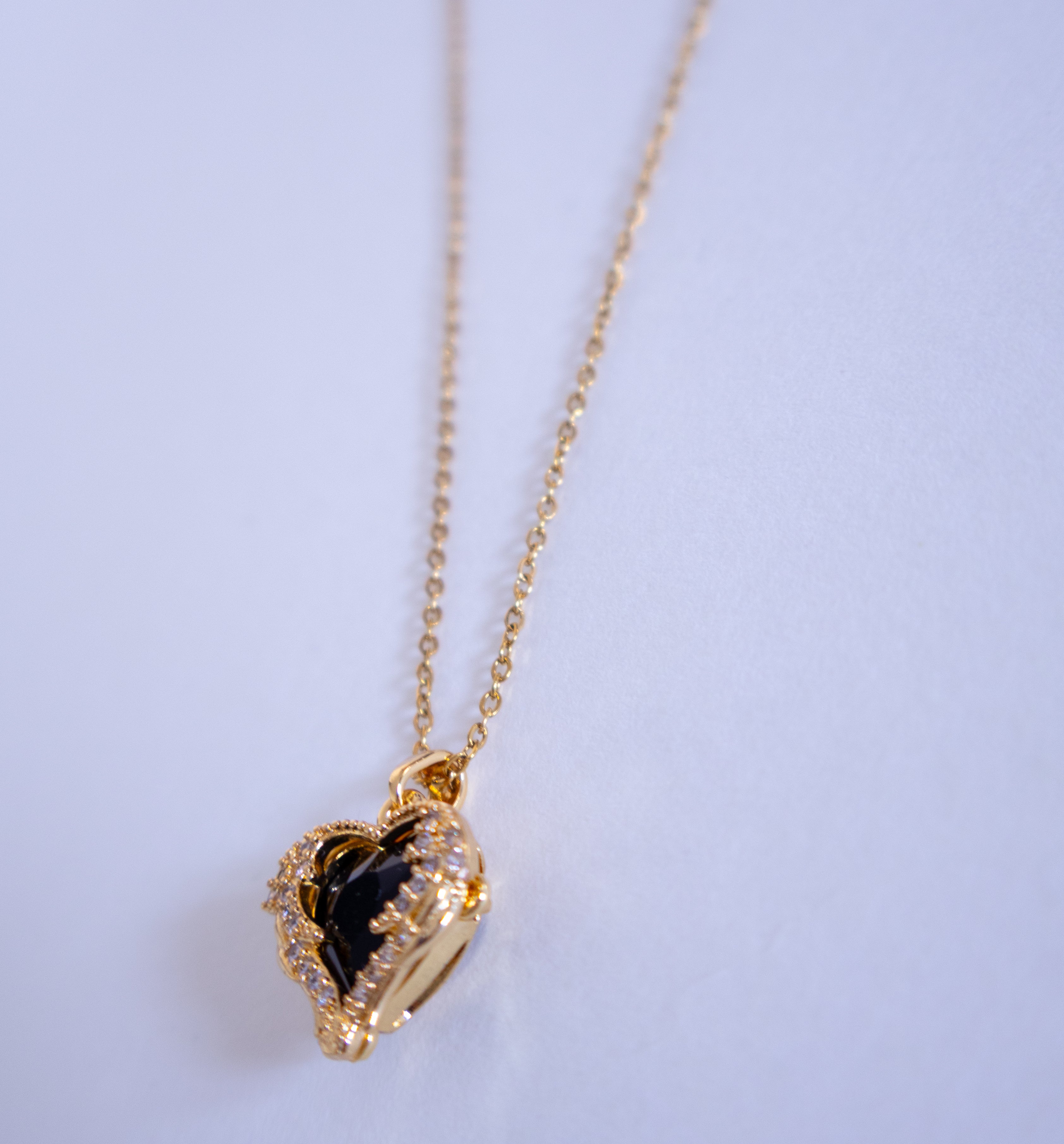 Two-Sided Black Heart Locket Necklace