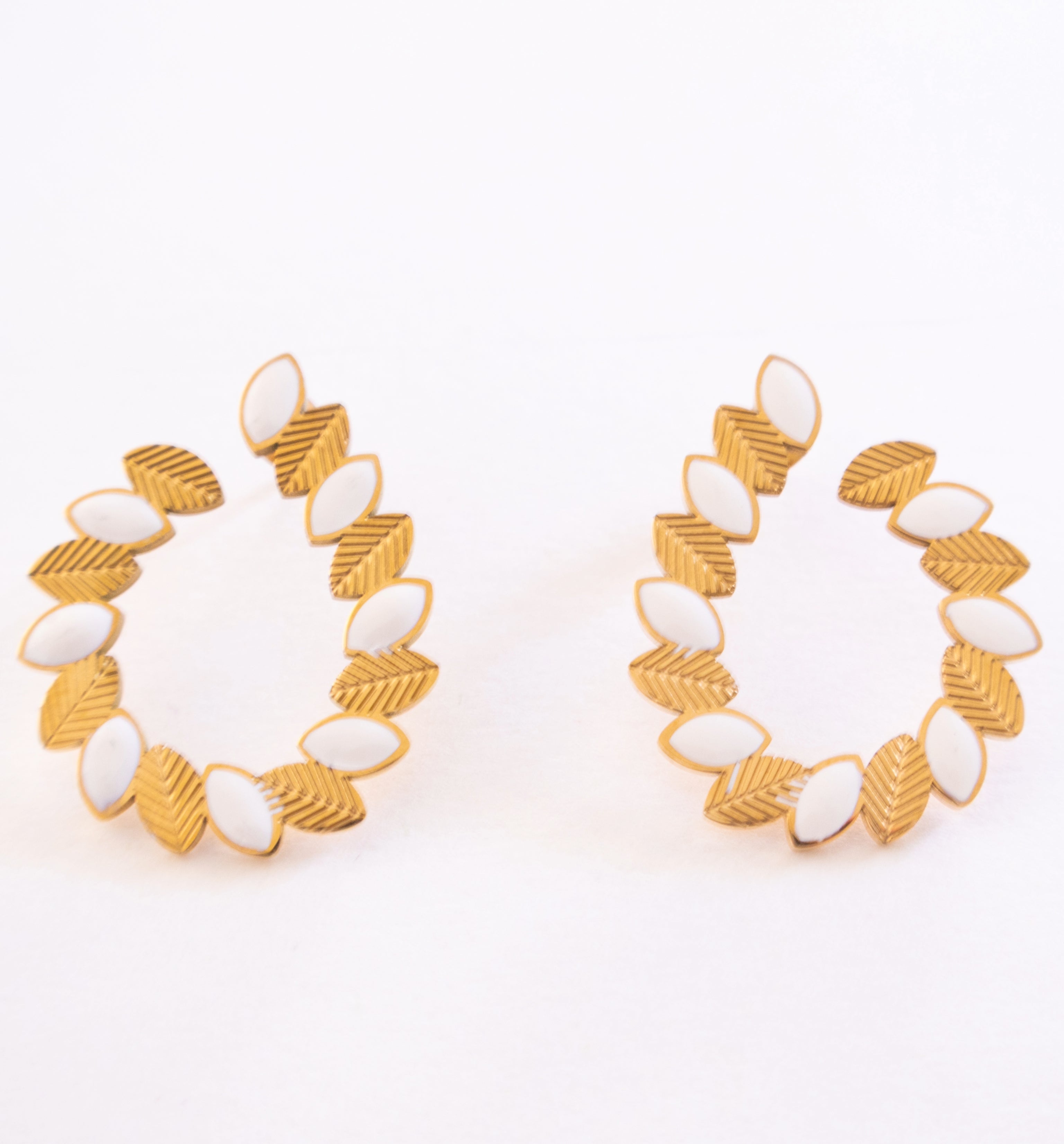 Gold Marquise Accent Hoop Earrings