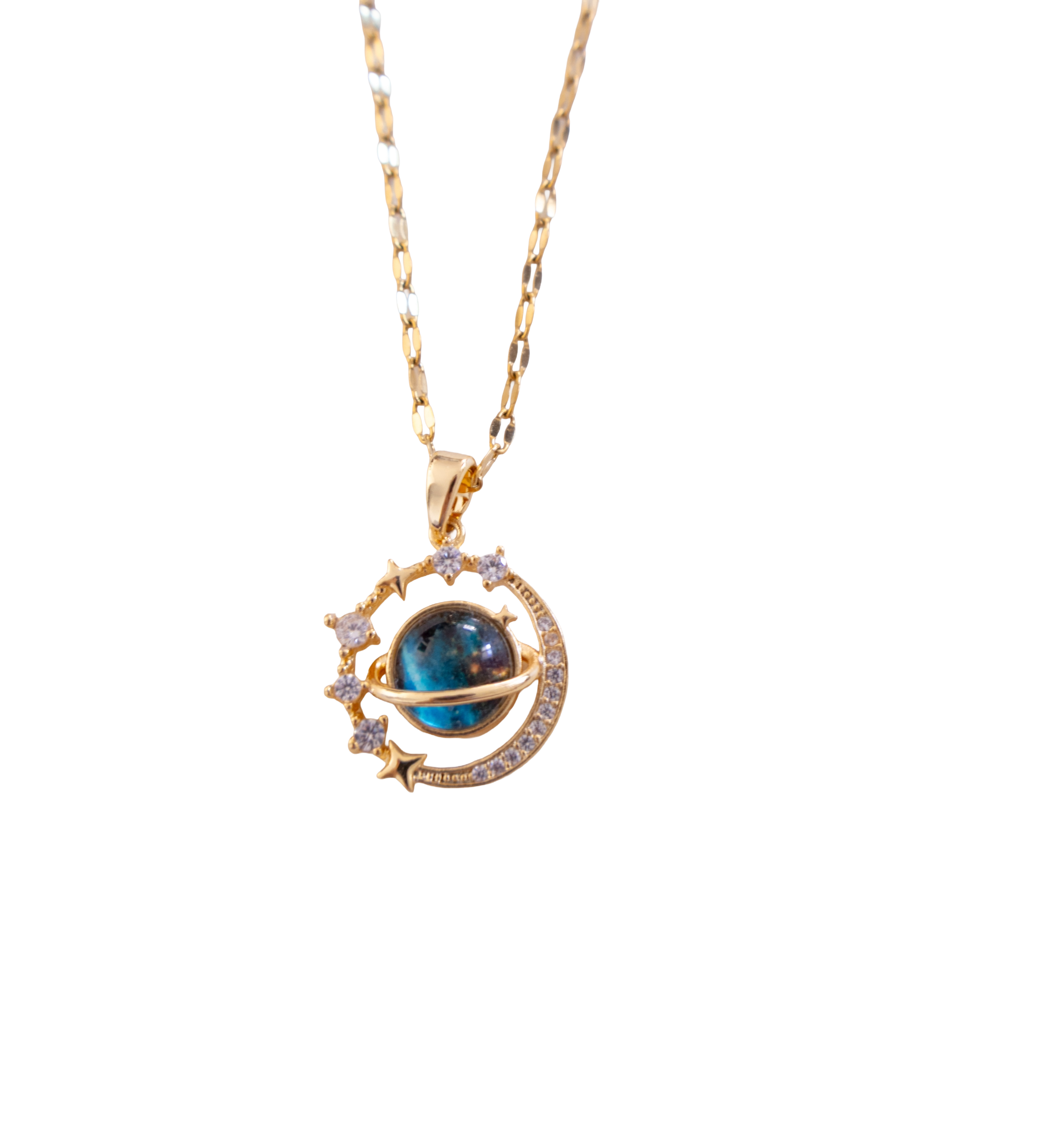 Starlit Crescent Pendant Gold Necklace