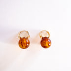 Amber Bead Gold-Tone Hoop Earrings
