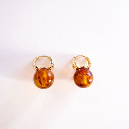 Amber Bead Gold-Tone Hoop Earrings