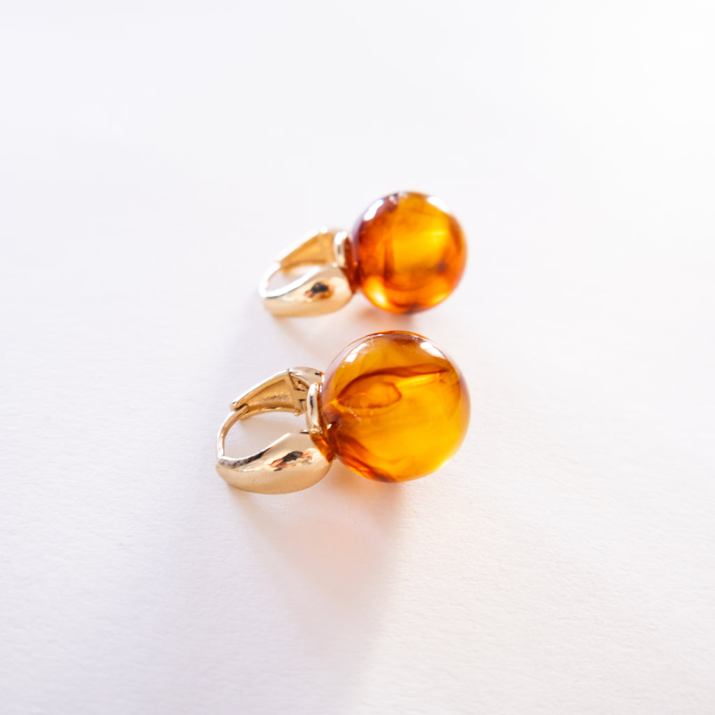 Amber Bead Gold-Tone Hoop Earrings