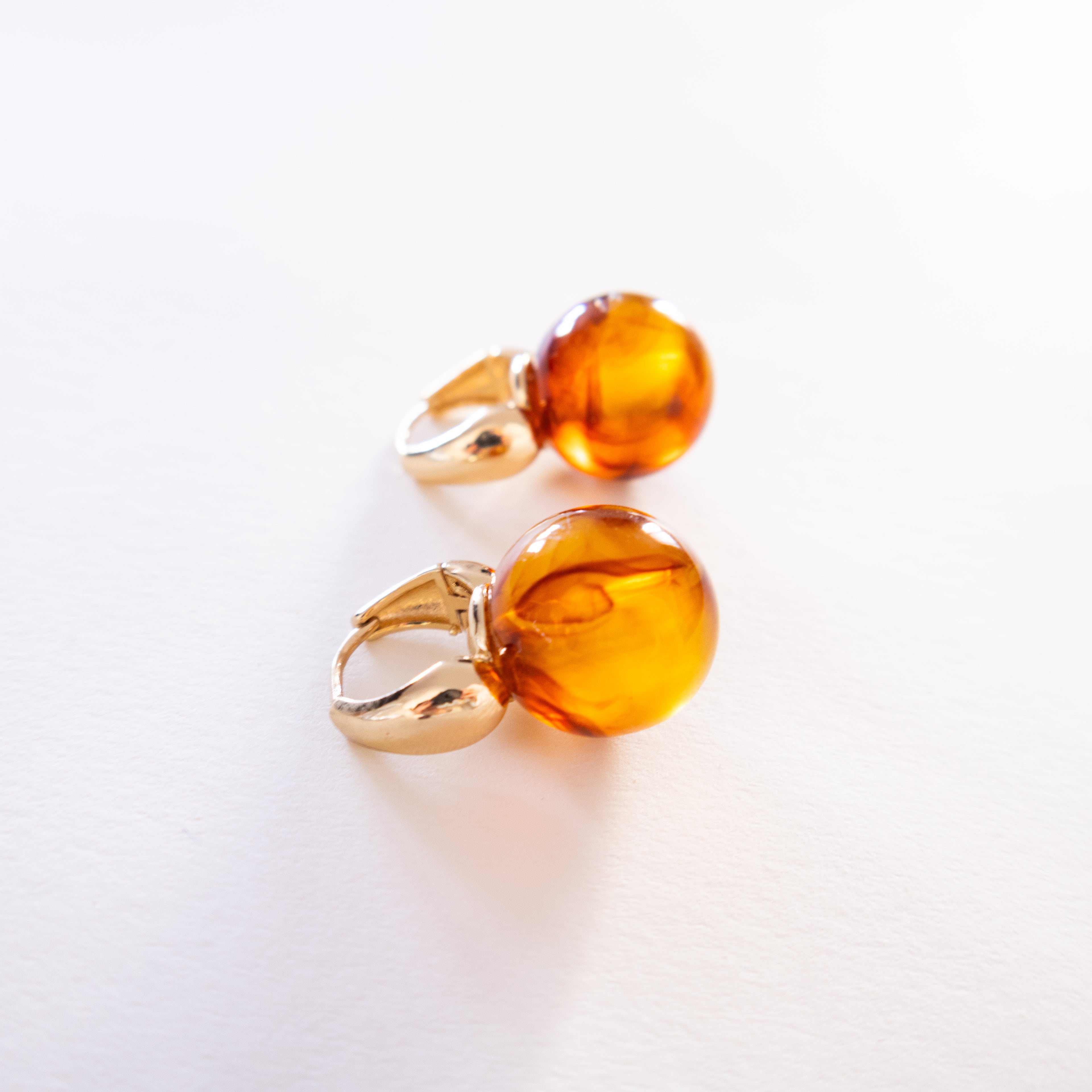 Amber Bead Gold-Tone Hoop Earrings