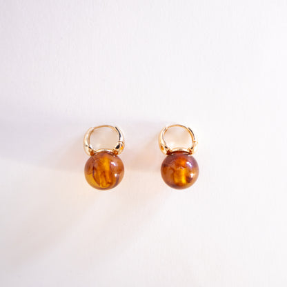 Amber Bead Gold-Tone Hoop Earrings