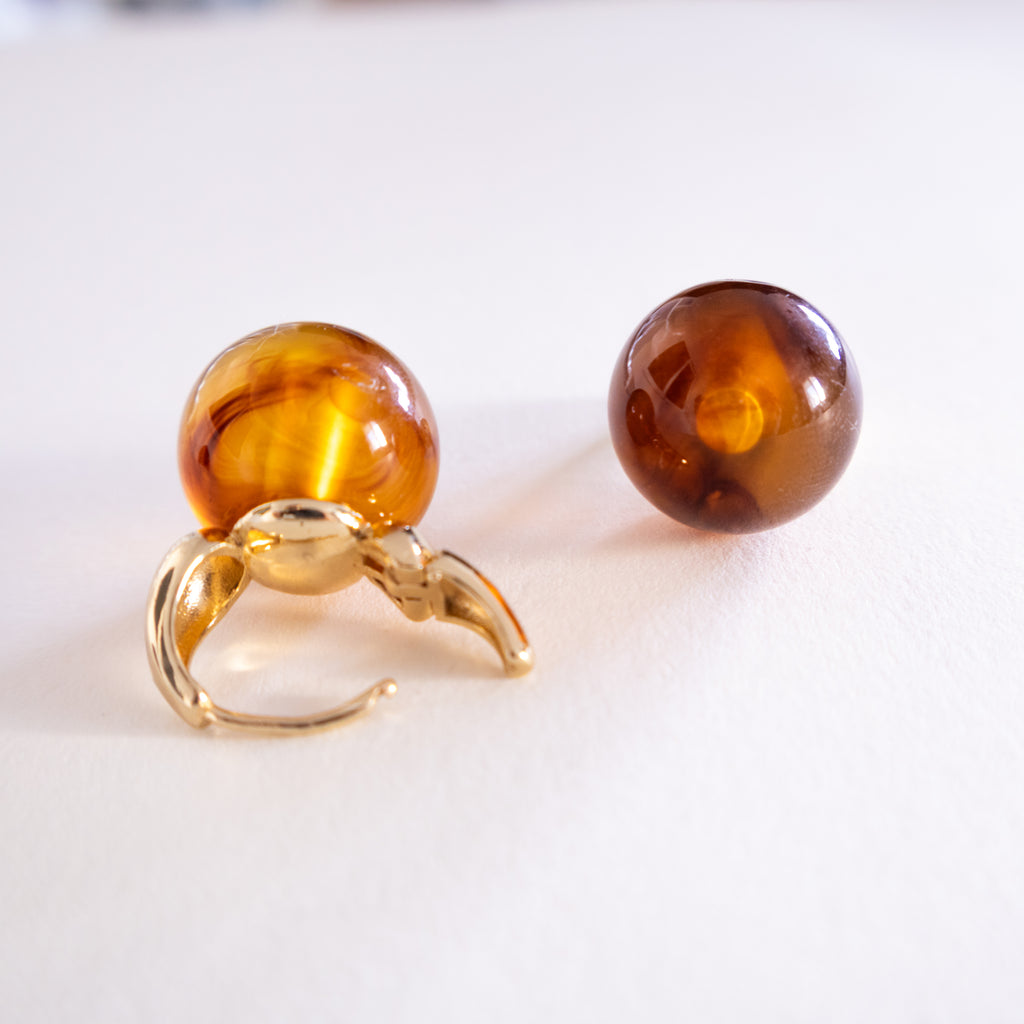 Amber Bead Gold-Tone Hoop Earrings