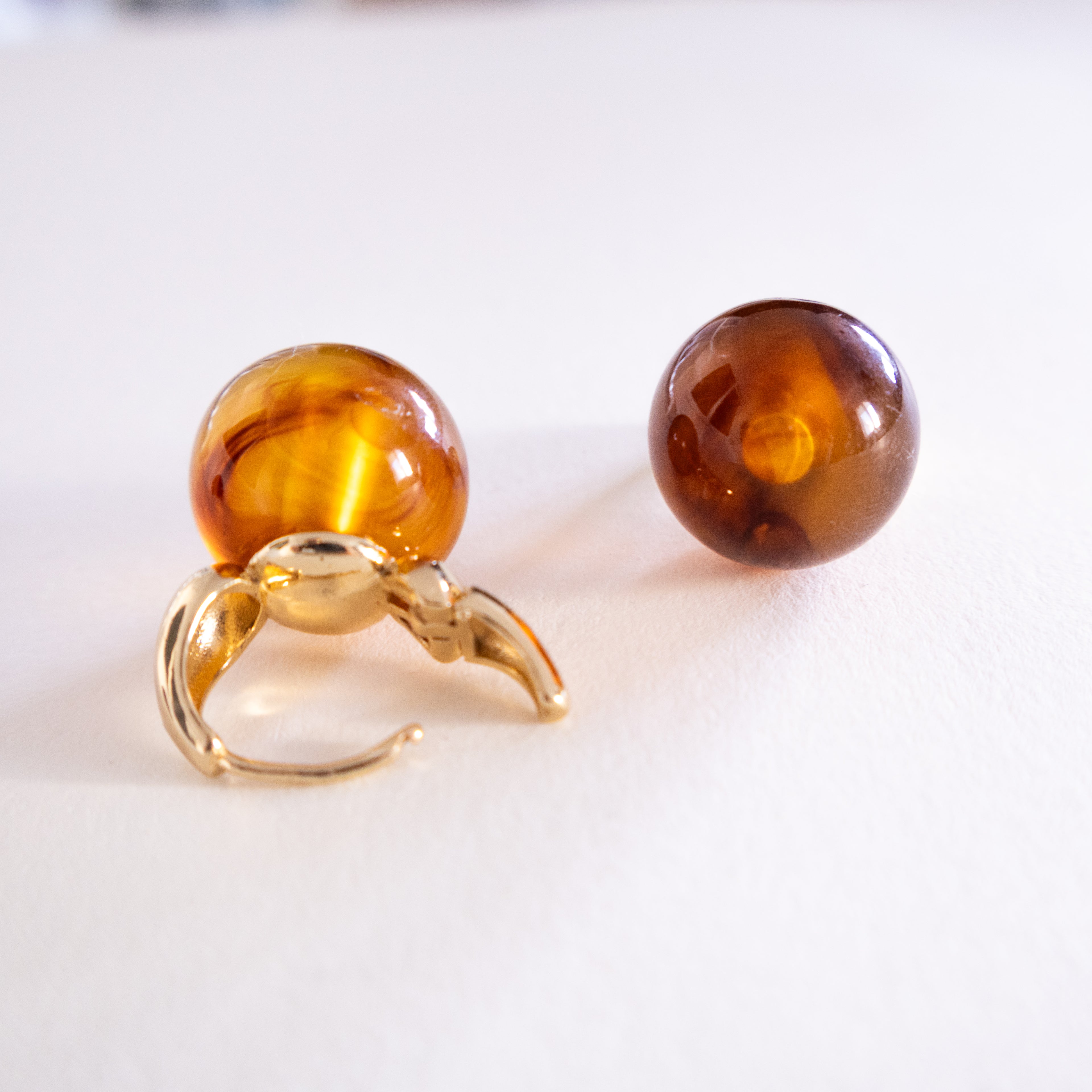 Amber Bead Gold-Tone Hoop Earrings