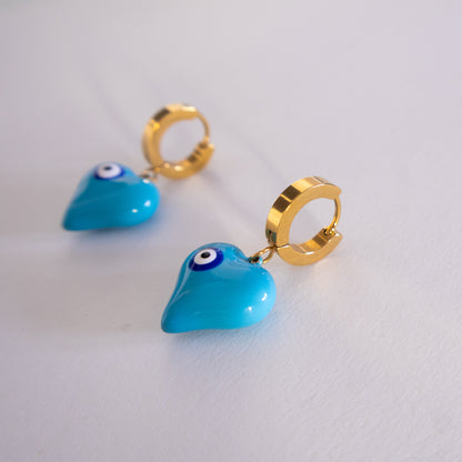 Blue Aura Heart Earrings
