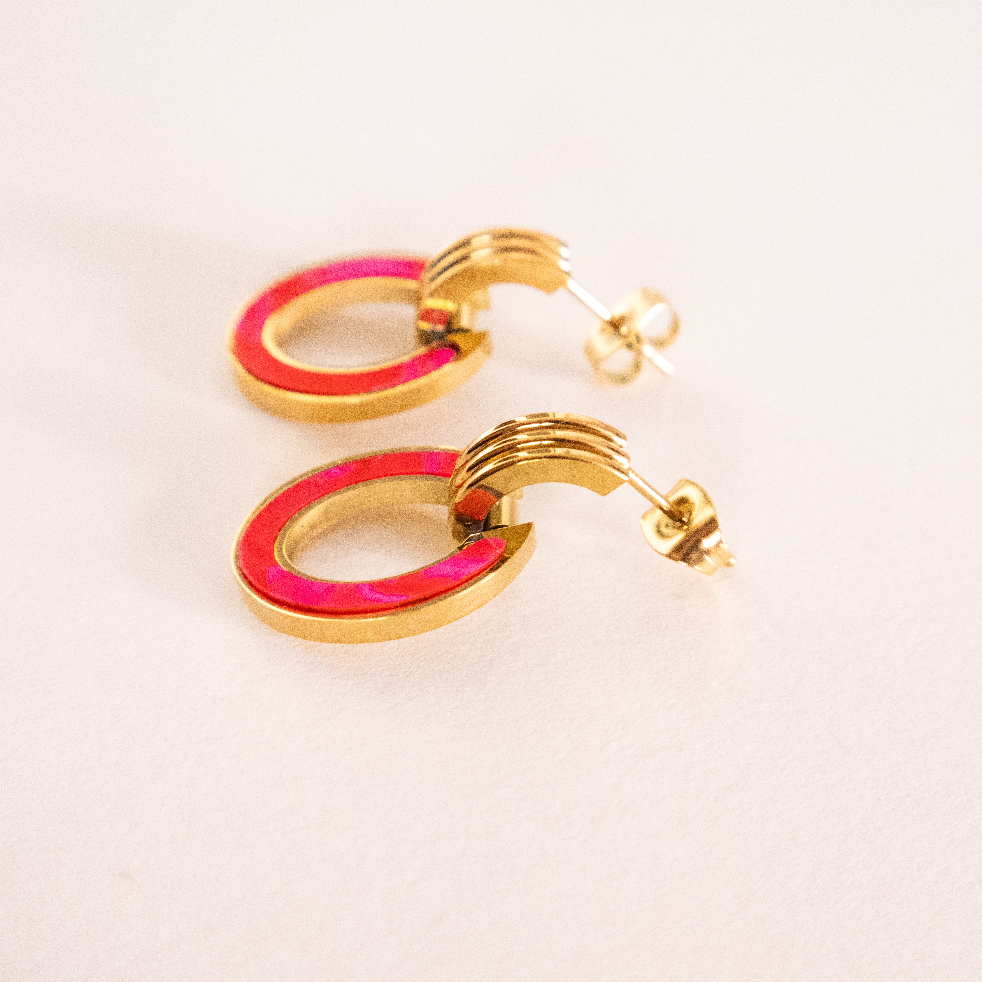 Chili Red Enamel Oval Earrings