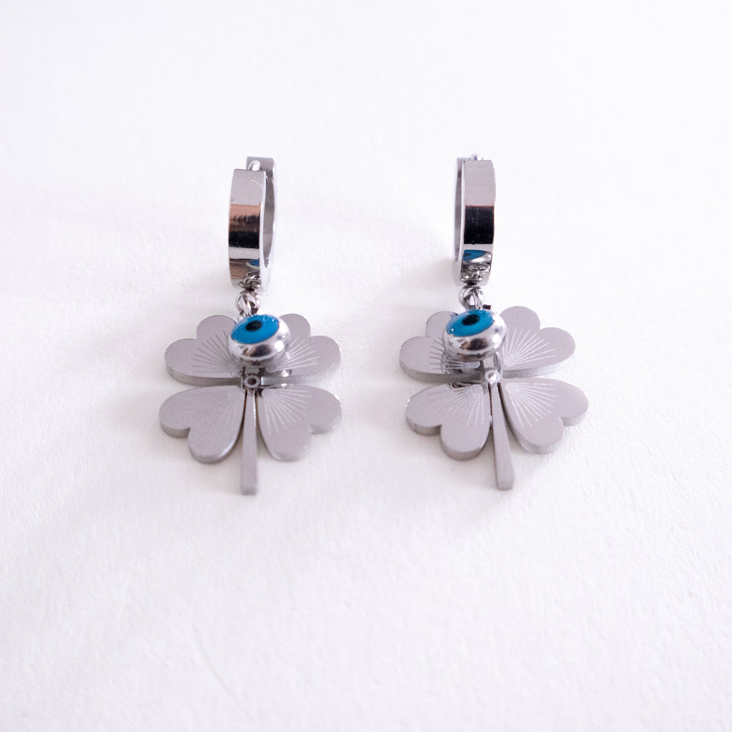 Blue Evil Eye Four-Leaf Clover Earrings