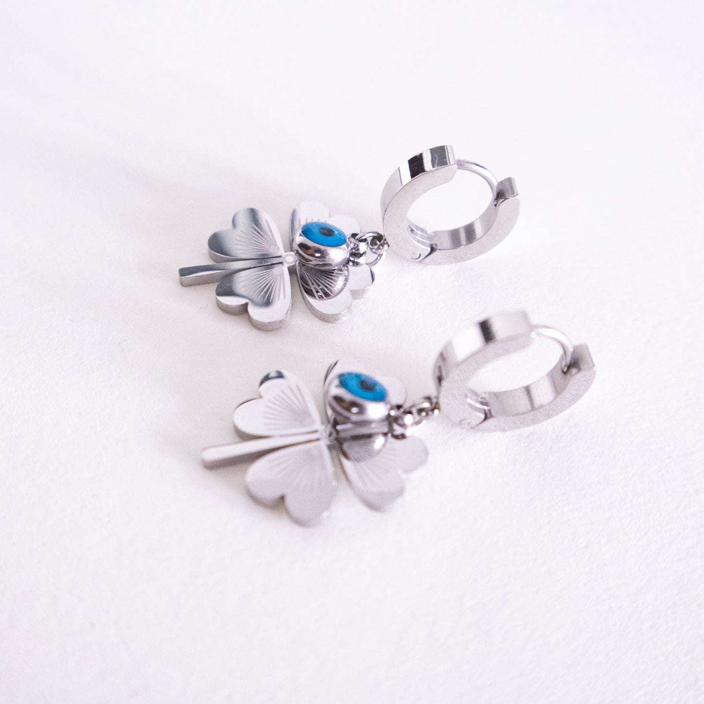 Blue Evil Eye Four-Leaf Clover Earrings