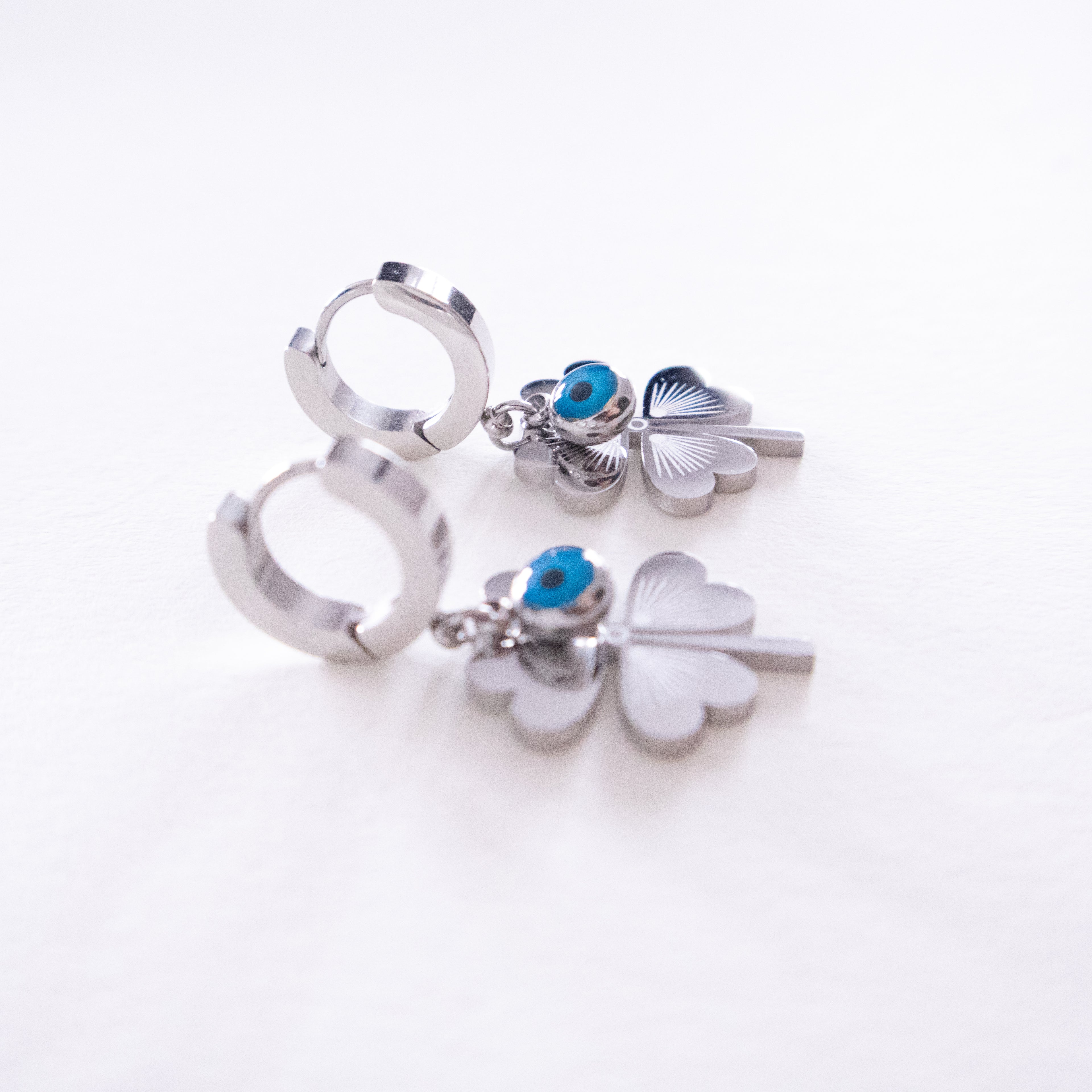 Blue Evil Eye Four-Leaf Clover Earrings