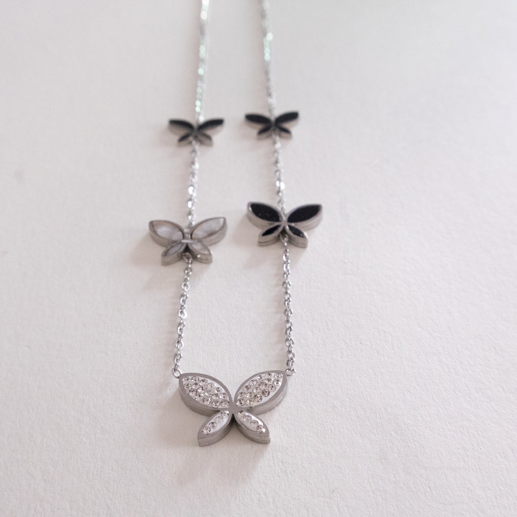 Elegant Silver Butterfly Cascade Necklace