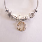 Stainless Steel Cable Bracelet with Moon & Stars Charm