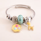 Stainless Steel Charm Bracelet with Flower, Beads, Bolt