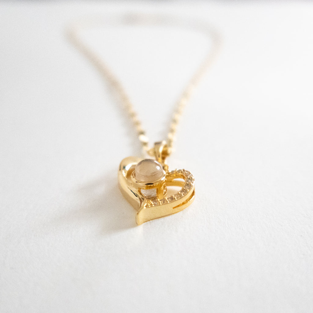 Golden Light-Reactive Stone Heart Necklace