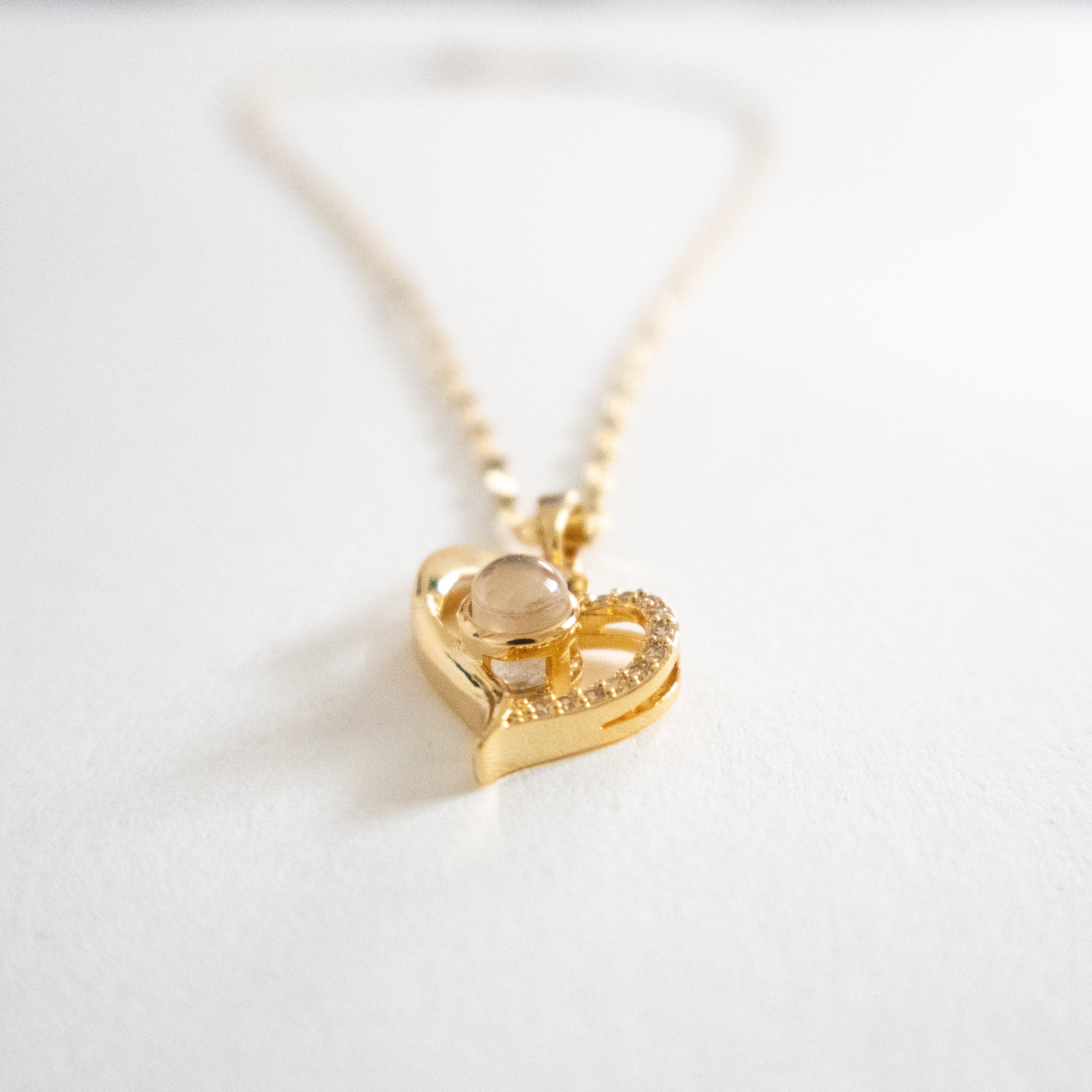 Golden Light-Reactive Stone Heart Necklace