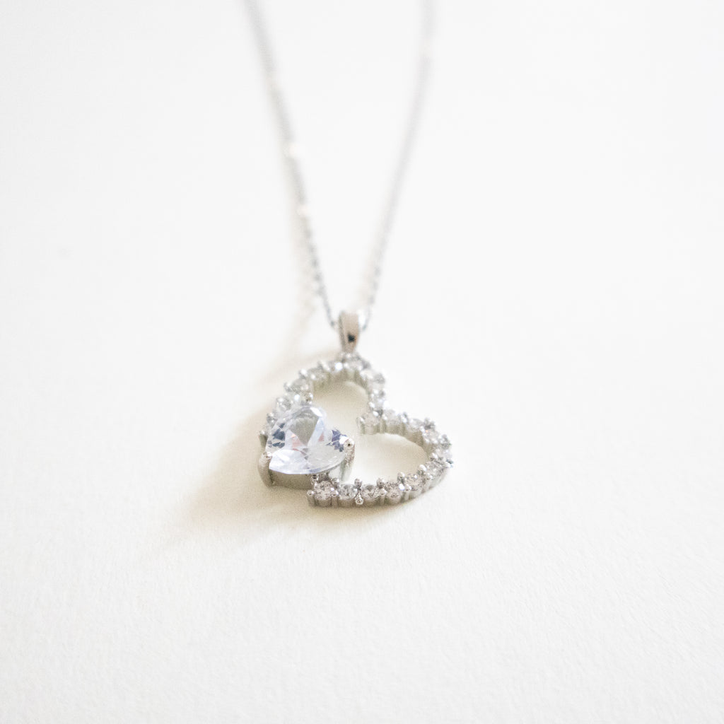 Silver Open Sparkling Crystal Heart Necklace