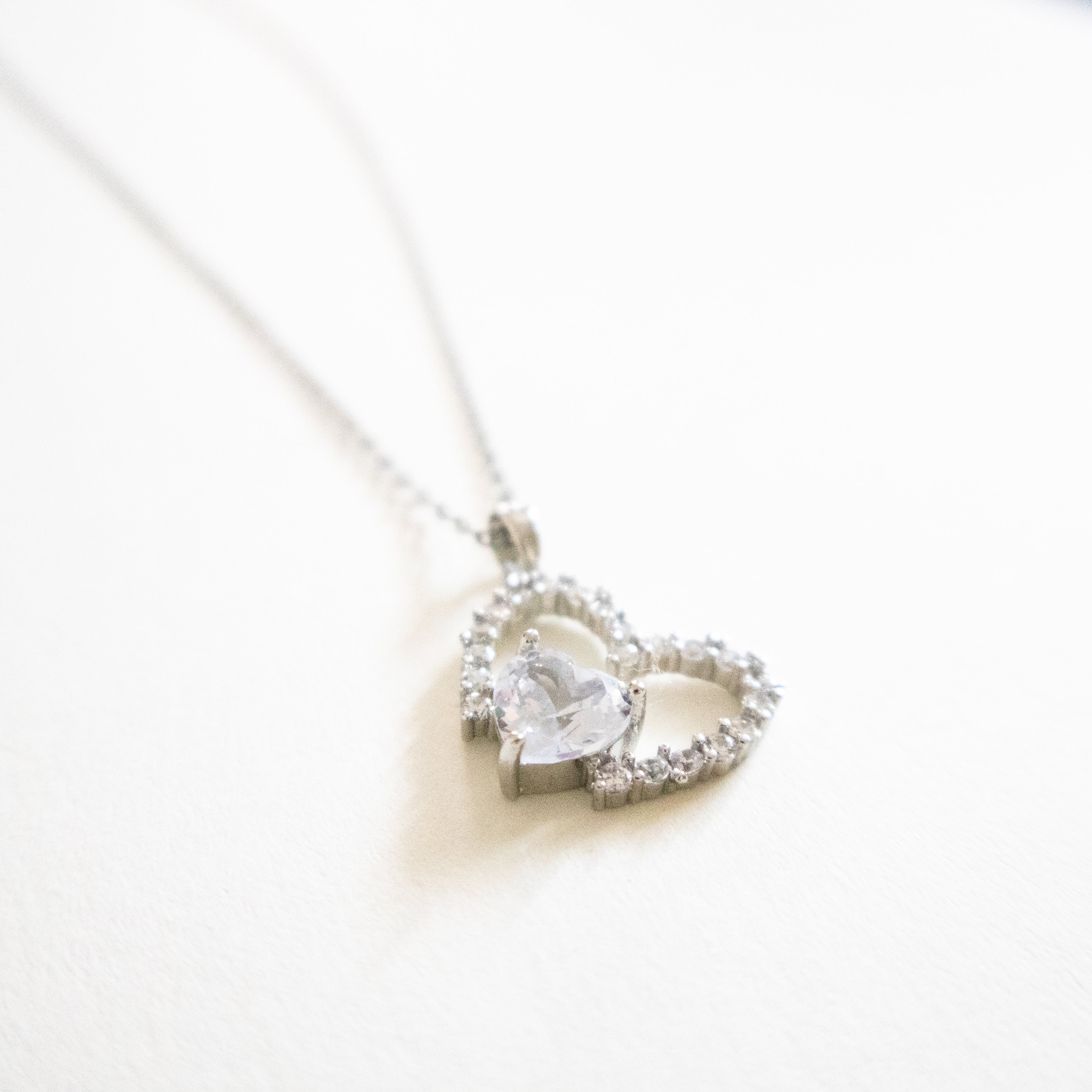 Silver Open Sparkling Crystal Heart Necklace