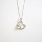 Silver Open Sparkling Crystal Heart Necklace