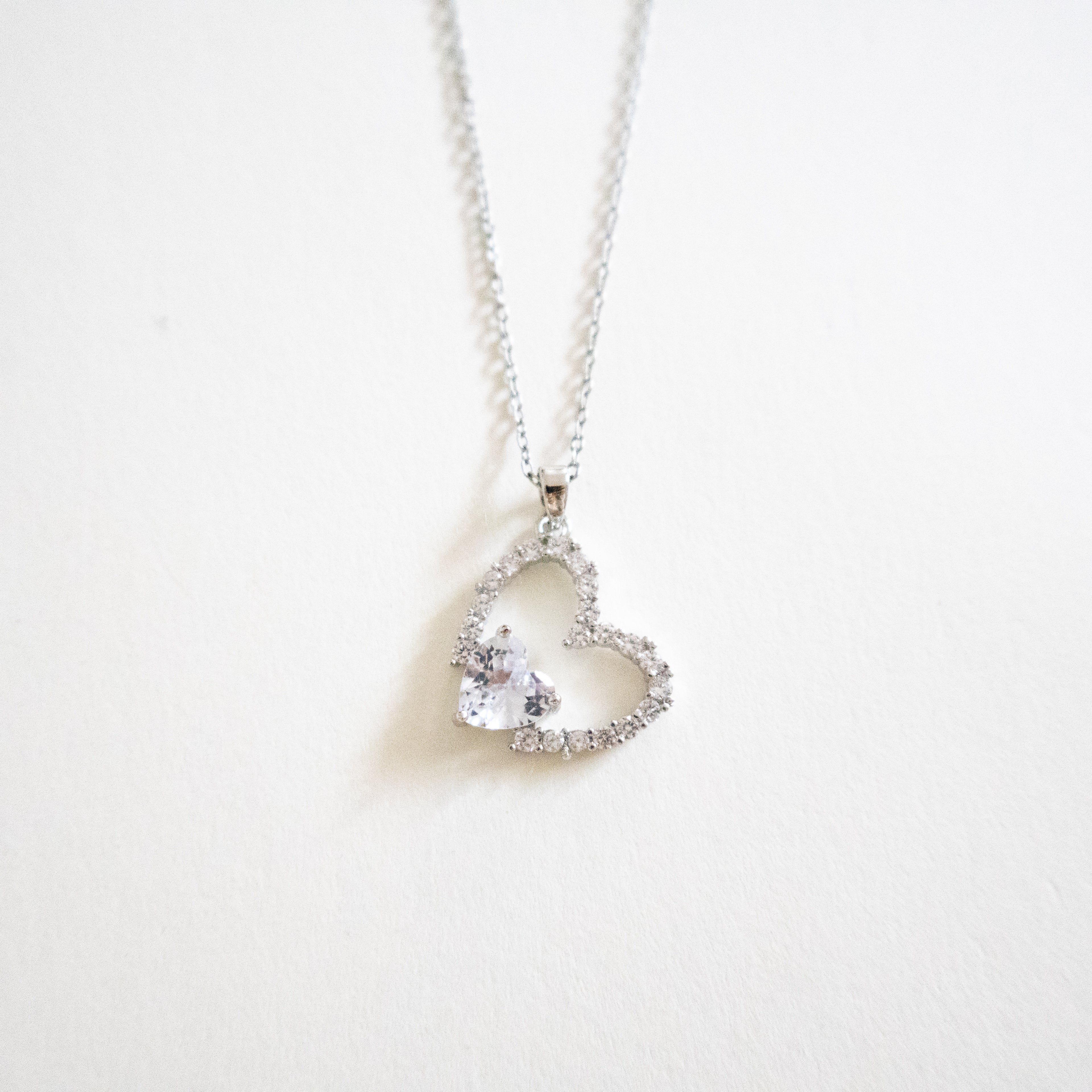 Silver Open Sparkling Crystal Heart Necklace