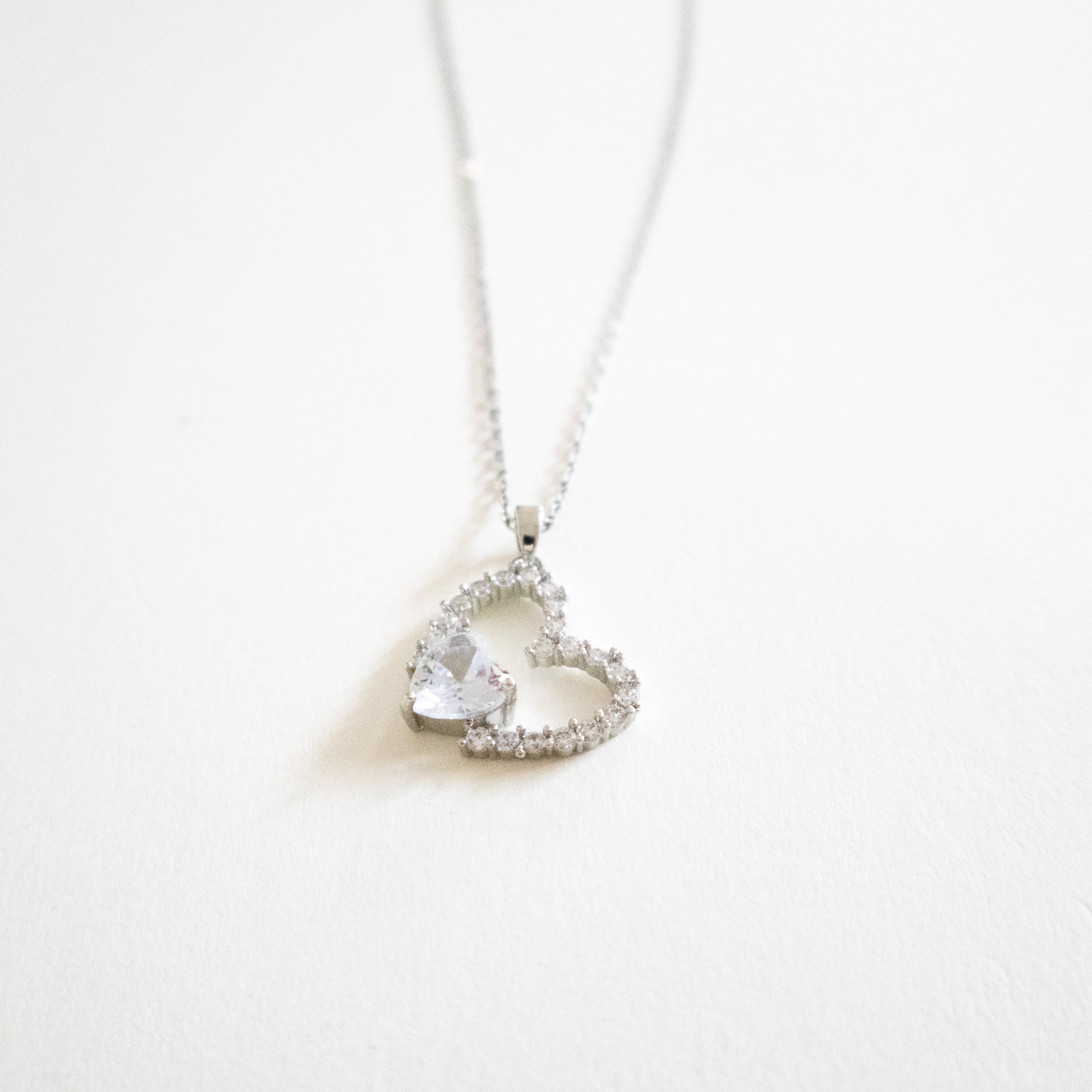 Silver Open Sparkling Crystal Heart Necklace