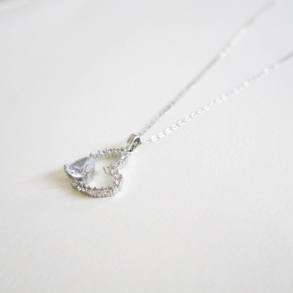 Silver Open Sparkling Crystal Heart Necklace