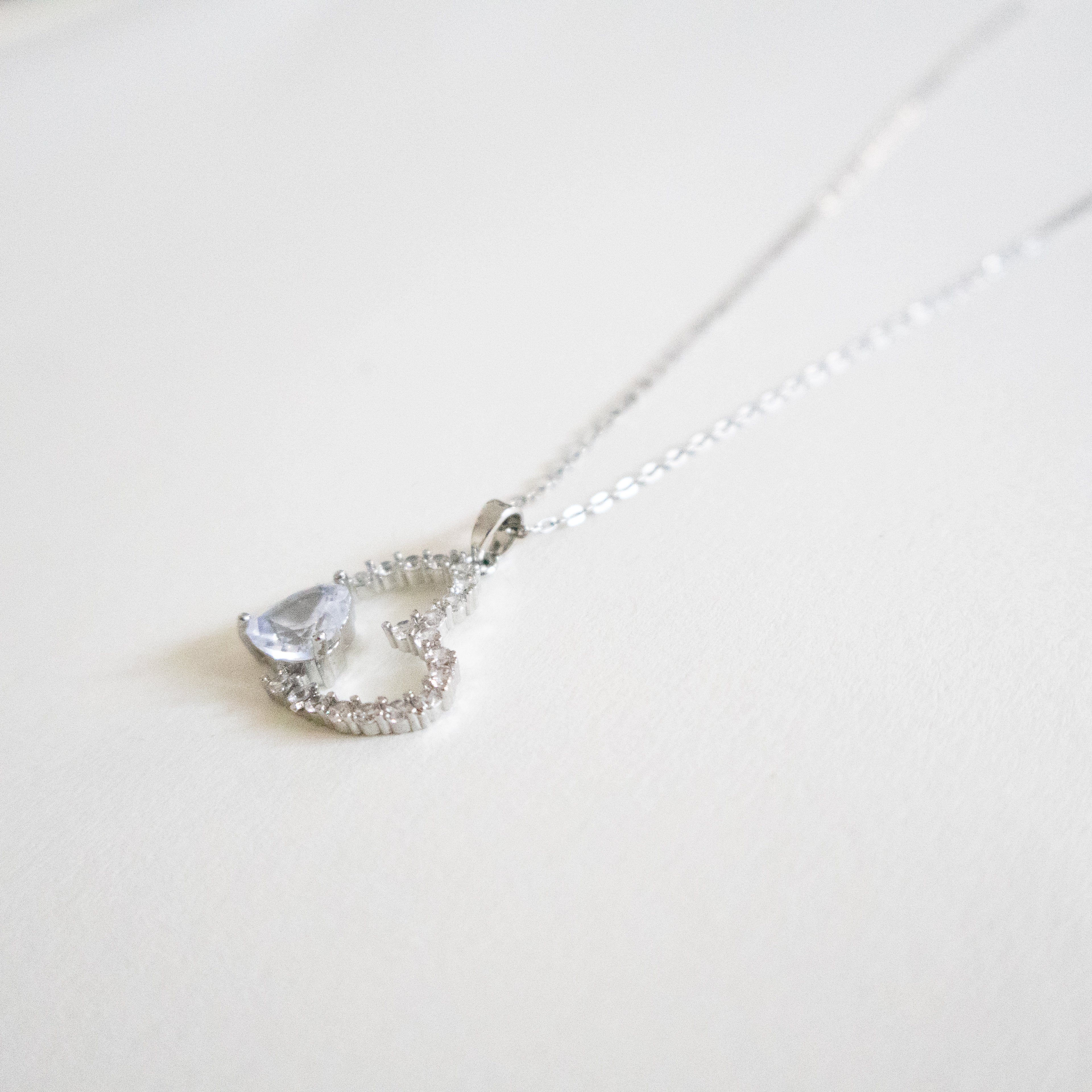 Silver Open Sparkling Crystal Heart Necklace