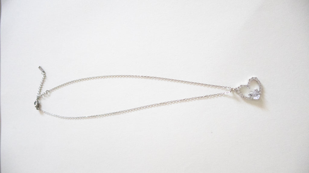 Silver Open Sparkling Crystal Heart Necklace